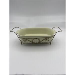 PFALTZGRAFF FTDA pottery casserole dish 32 oz w/handles 1983 Mint green W/Holder